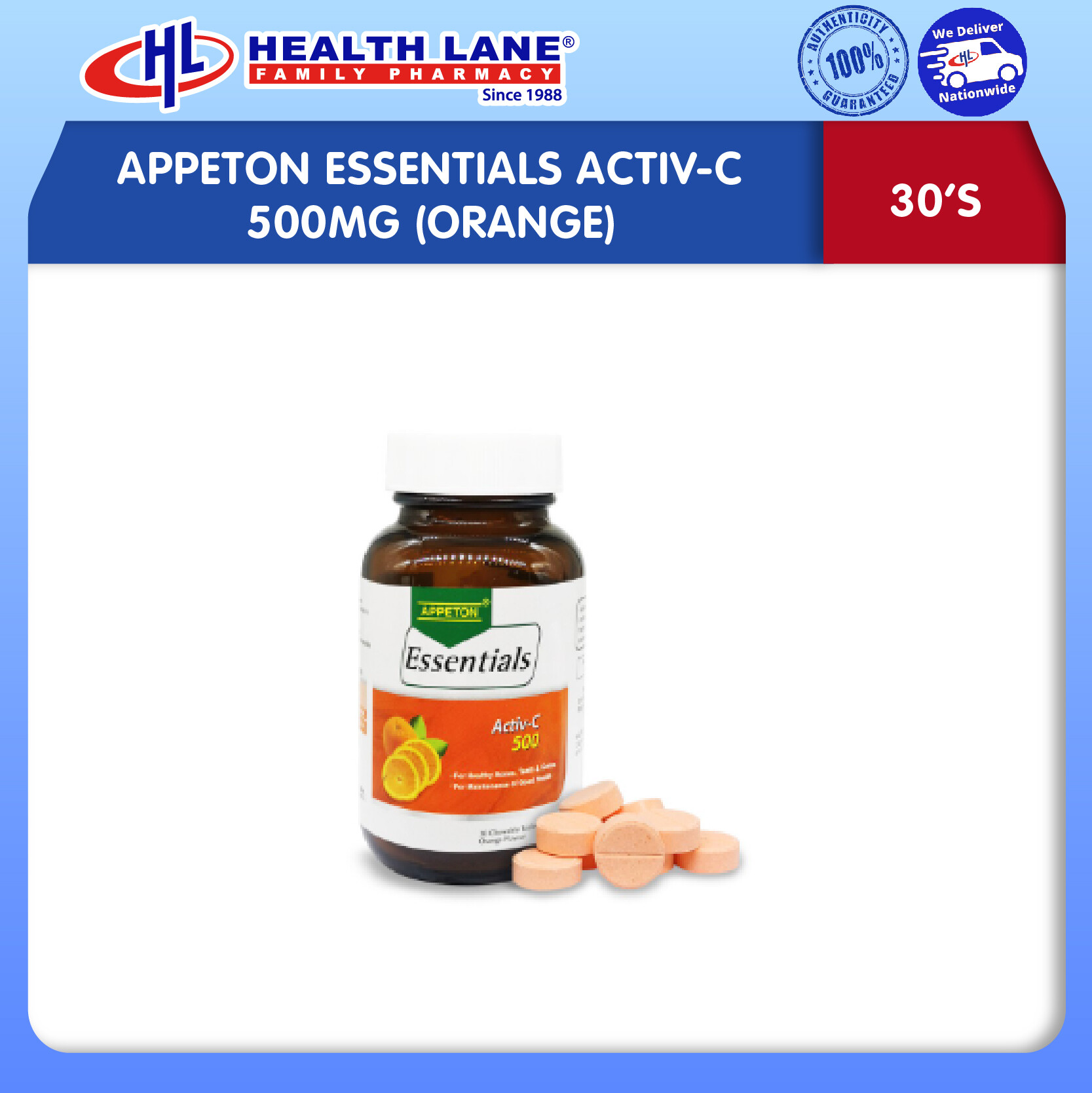 APPETON ESSENTIALS ACTIV-C 500MG (OREN) 30'S
